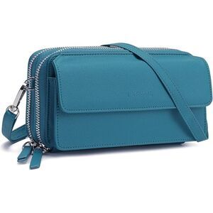 Women Saffiano Teal Imported Faux Leather Crossbody With Phone Pocket Bag